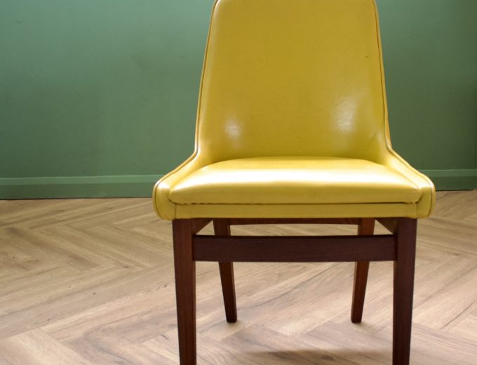 Mid Century Retro Set of 4 Teak Dining Chairs Mustard #0844 2