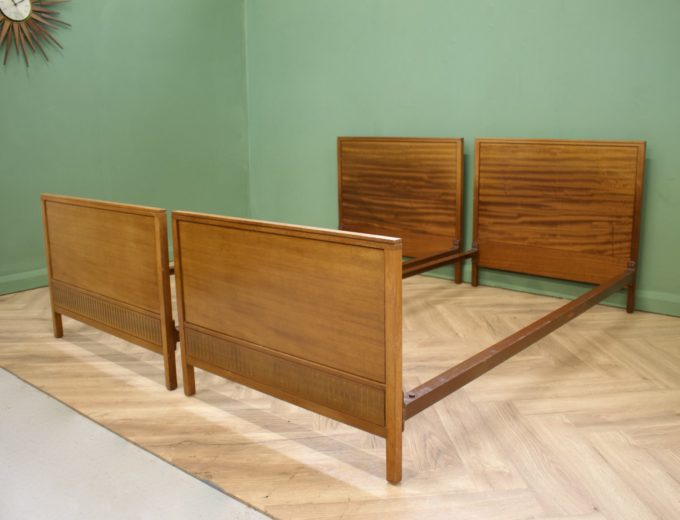 Vintage Mid Century Pair Mahogany Single Beds by Loughborough for Heals #0989 5