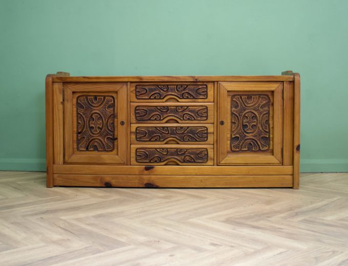 Mid Century 1970s Carved Pine Sideboard South African #0992 0