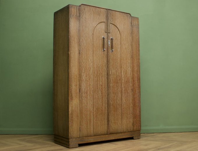 Vintage Art Deco 1930’s Limed Oak Wardrobe from Maple and Co #1064 6