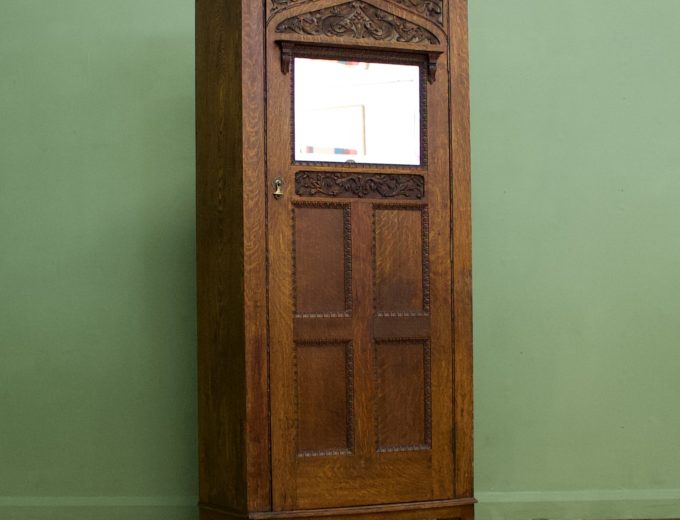 Antique Vintage Art Nouveau Solid Oak Hall Robe Cupboard #1079 6