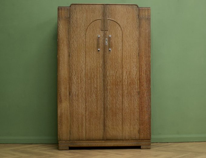 Vintage Art Deco 1930’s Limed Oak Wardrobe from Maple and Co #1064 0