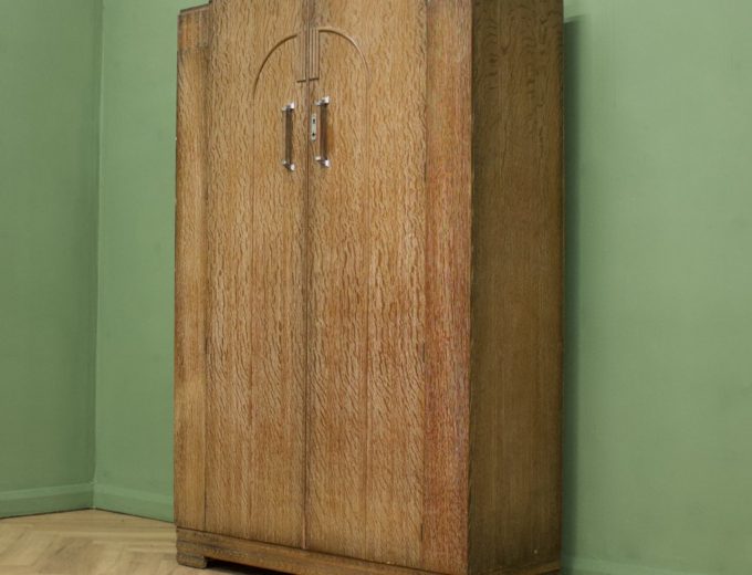 Vintage Art Deco 1930’s Limed Oak Wardrobe from Maple and Co #1064 1