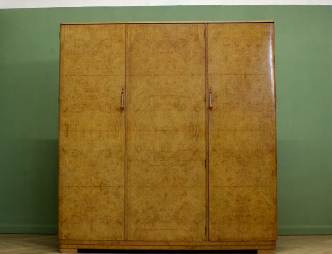 Vintage Art Deco Burr Walnut Triple Door Wardrobe from Maple and Co, 1930s #1061 0