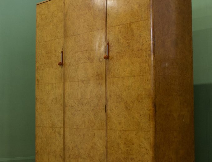 Vintage Art Deco Burr Walnut Triple Door Wardrobe from Maple and Co, 1930s #1061 1
