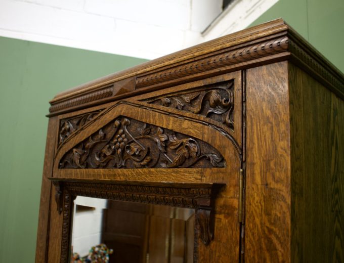 Antique Vintage Art Nouveau Solid Oak Hall Robe Cupboard #1079 7