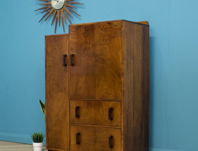 Vintage Art Deco Walnut Tallboy Chest / Linen Cabinet, 1930s #1131 1