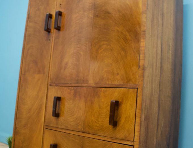 Vintage Art Deco Walnut Tallboy Chest / Linen Cabinet, 1930s #1131 2