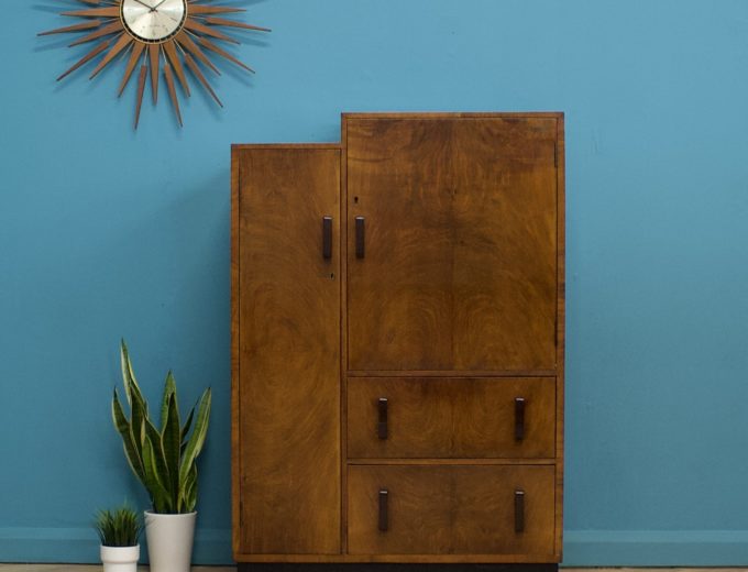 Vintage Art Deco Walnut Tallboy Chest / Linen Cabinet, 1930s #1131 0