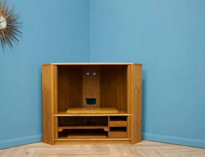 Mid Century Large Danish Teak Tambour Door Corner TV Cabinet, 1970s #1264 3