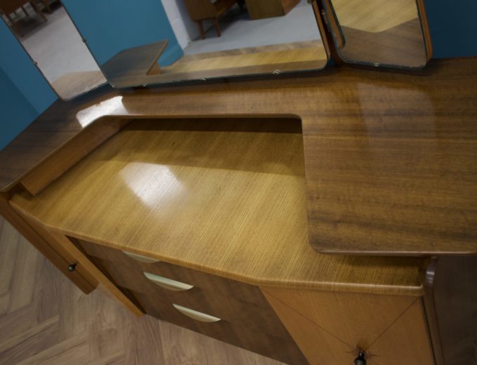 Vintage Mid Century Art Deco Style Walnut & Oak Dressing Table from Lebus,1950s #1262 3