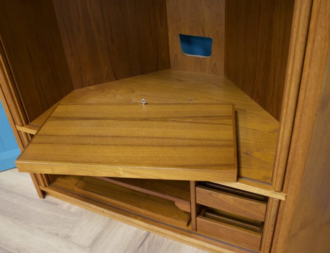 Mid Century Large Danish Teak Tambour Door Corner TV Cabinet, 1970s #1264 5