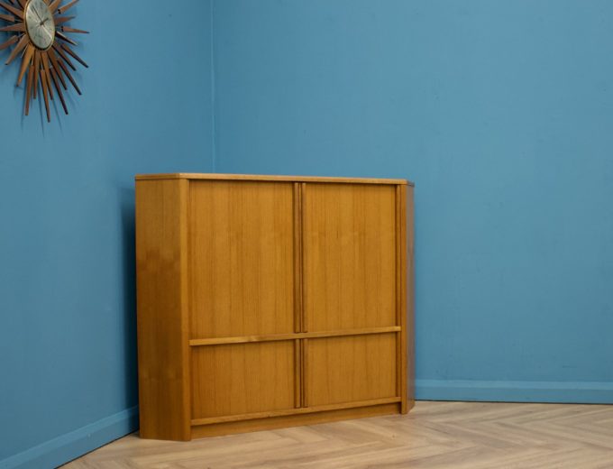 Mid Century Large Danish Teak Tambour Door Corner TV Cabinet, 1970s #1264 1