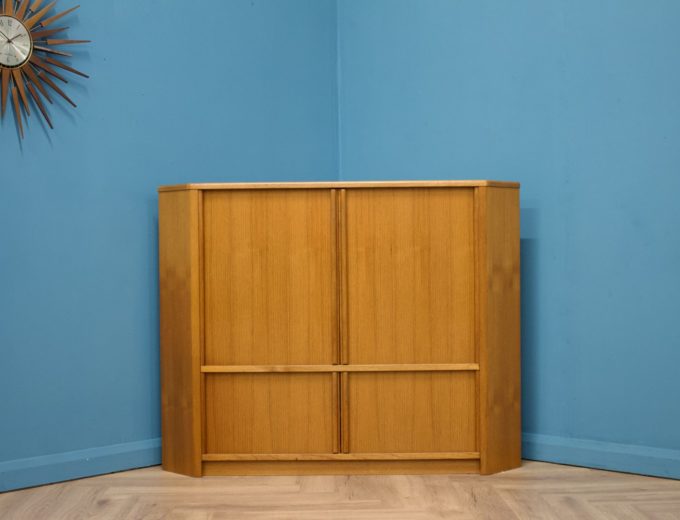 Mid Century Large Danish Teak Tambour Door Corner TV Cabinet, 1970s #1264 0