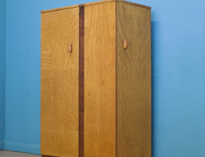 Vintage Art Deco 1930s Maple & Walnut Compact Compactum Wardrobe #1372 2