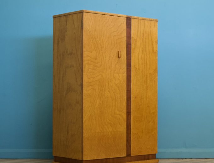 Vintage Art Deco 1930s Maple & Walnut Compact Compactum Wardrobe #1372 0