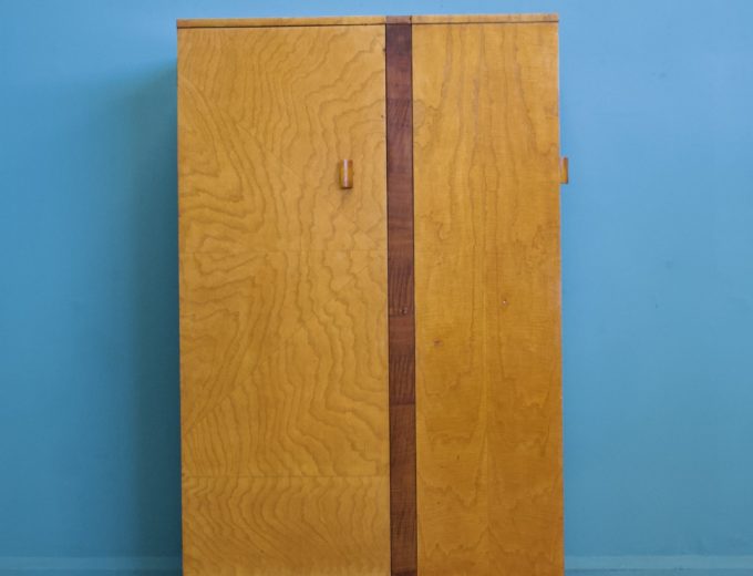 Vintage Art Deco 1930s Maple & Walnut Compact Compactum Wardrobe #1372 1
