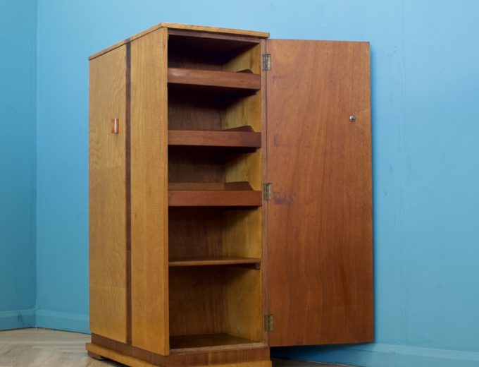 Vintage Art Deco 1930s Maple & Walnut Compact Compactum Wardrobe #1372 4