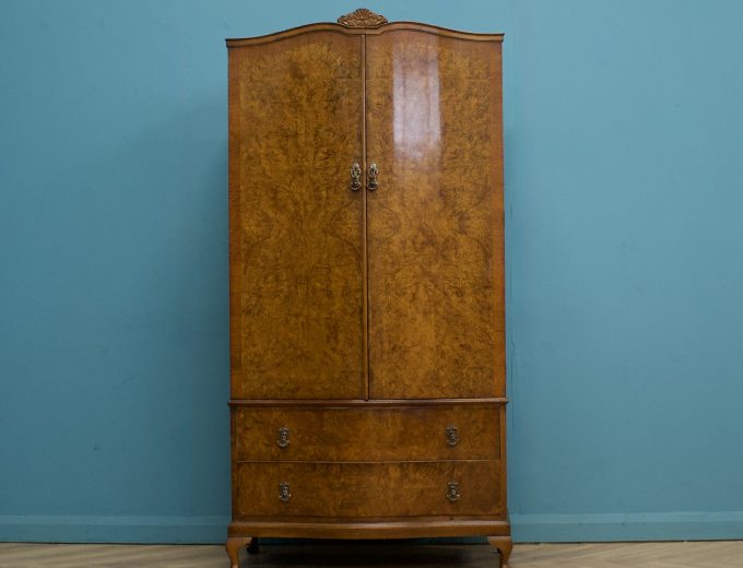 Vintage Art Deco Style Burr Walnut Wardrobe, 1950s #1522 8