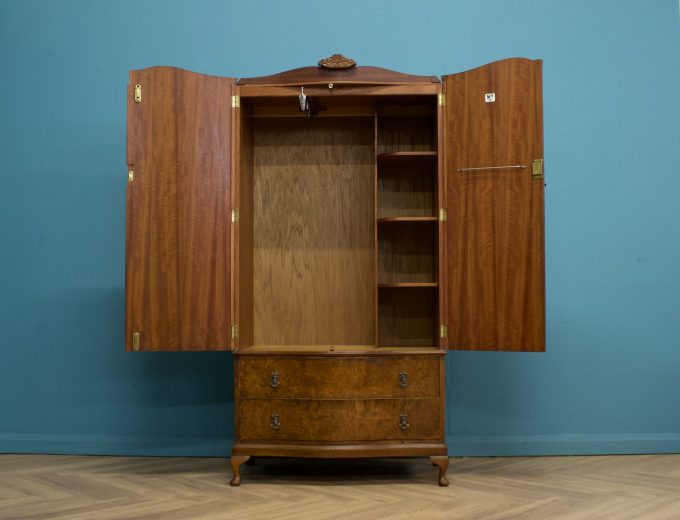 Vintage Art Deco Style Burr Walnut Wardrobe, 1950s #1522 2