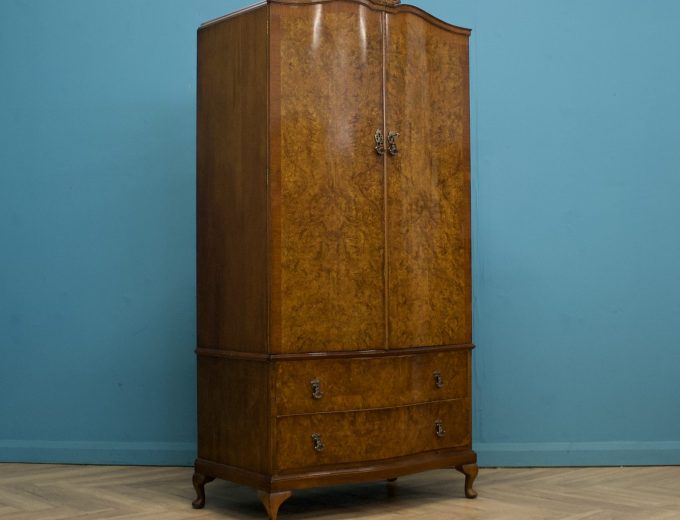 Vintage Art Deco Style Burr Walnut Wardrobe, 1950s #1522 0