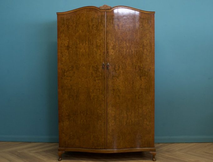 Vintage Art Deco Style Burr Walnut Wardrobe, 1950s #1536 0