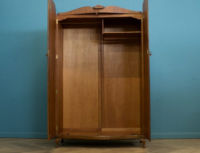 Vintage Art Deco Style Burr Walnut Wardrobe, 1950s #1536 2