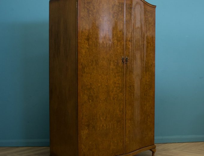 Vintage Art Deco Style Burr Walnut Wardrobe, 1950s #1536 1