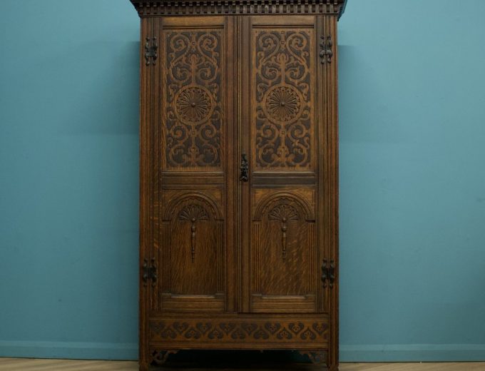 ***SOLD*** Antique Vintage Oak Art Deco Carved Hall Cupboard Wardrobe, 1920s #1631 8