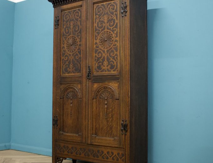***SOLD*** Antique Vintage Oak Art Deco Carved Hall Cupboard Wardrobe, 1920s #1631 7