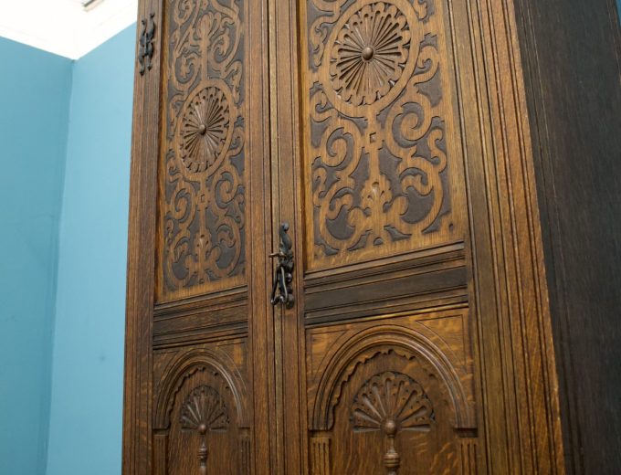 ***SOLD*** Antique Vintage Oak Art Deco Carved Hall Cupboard Wardrobe, 1920s #1631 5