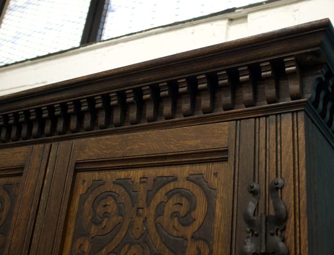 ***SOLD*** Antique Vintage Oak Art Deco Carved Hall Cupboard Wardrobe, 1920s #1631 4