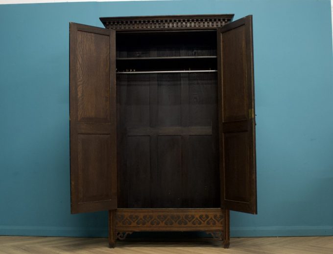 ***SOLD*** Antique Vintage Oak Art Deco Carved Hall Cupboard Wardrobe, 1920s #1631 3