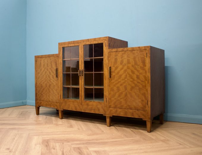 Vintage Art Deco Glazed Door Mahogany Sideboard, 1930s #1623 10