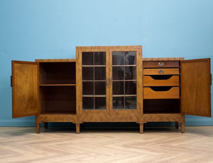 Vintage Art Deco Glazed Door Mahogany Sideboard, 1930s #1623 6