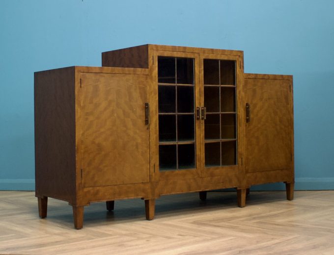 Vintage Art Deco Glazed Door Mahogany Sideboard, 1930s #1623 0