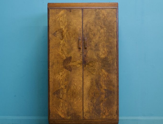 Vintage Art Deco Style Burr Walnut Compact Wardrobe, 1950s #1694 10