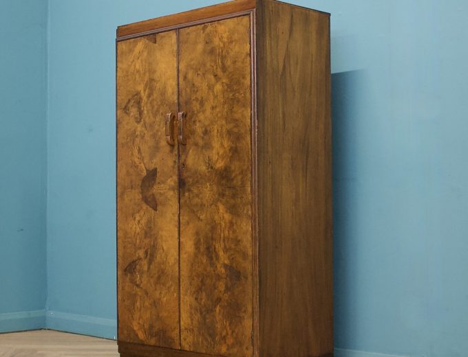 Vintage Art Deco Style Burr Walnut Compact Wardrobe, 1950s #1694 9