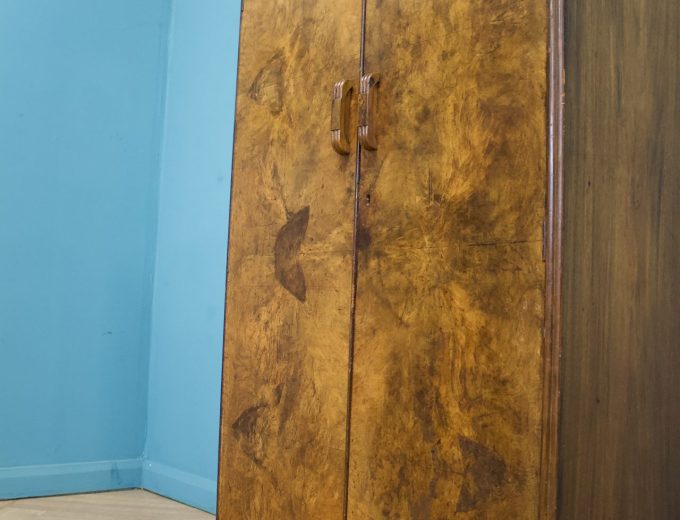 Vintage Art Deco Style Burr Walnut Compact Wardrobe, 1950s #1694 8