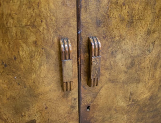 Vintage Art Deco Style Burr Walnut Compact Wardrobe, 1950s #1694 7