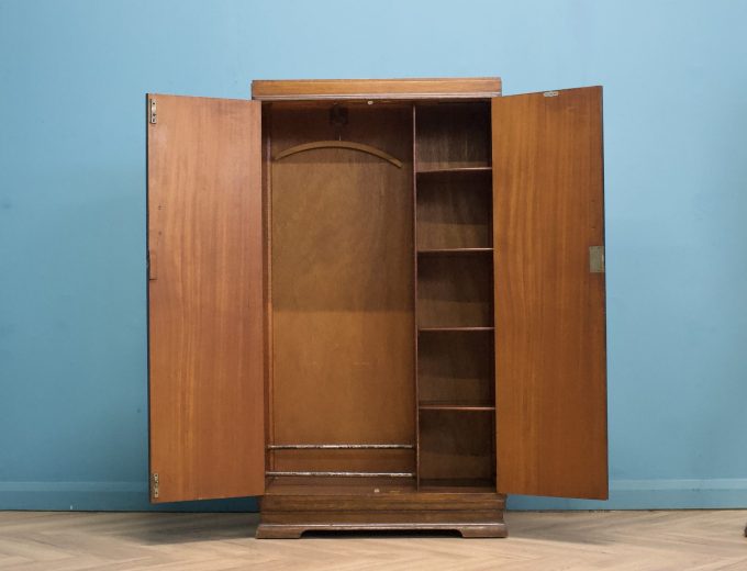 Vintage Art Deco Style Burr Walnut Compact Wardrobe, 1950s #1694 5