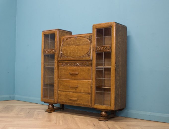 Vintage Oak Art Deco Glazed Bookcase Display Cabinet, 1930s #1702 8