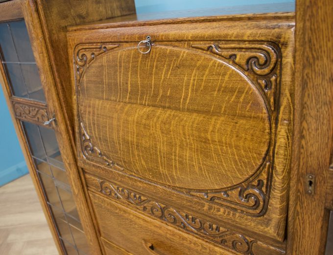 Vintage Oak Art Deco Glazed Bookcase Display Cabinet, 1930s #1702 6