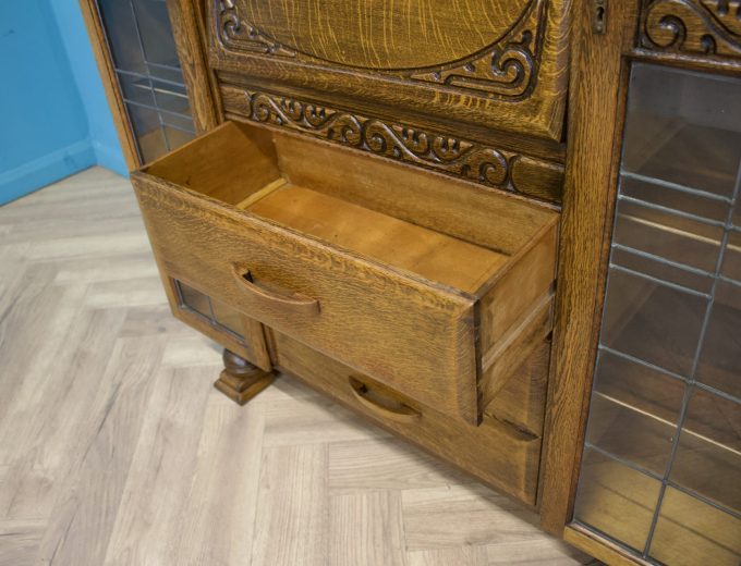 Vintage Oak Art Deco Glazed Bookcase Display Cabinet, 1930s #1702 4
