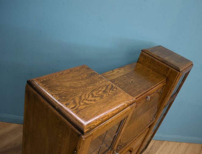 Vintage Oak Art Deco Glazed Bookcase Display Cabinet, 1930s #1702 1