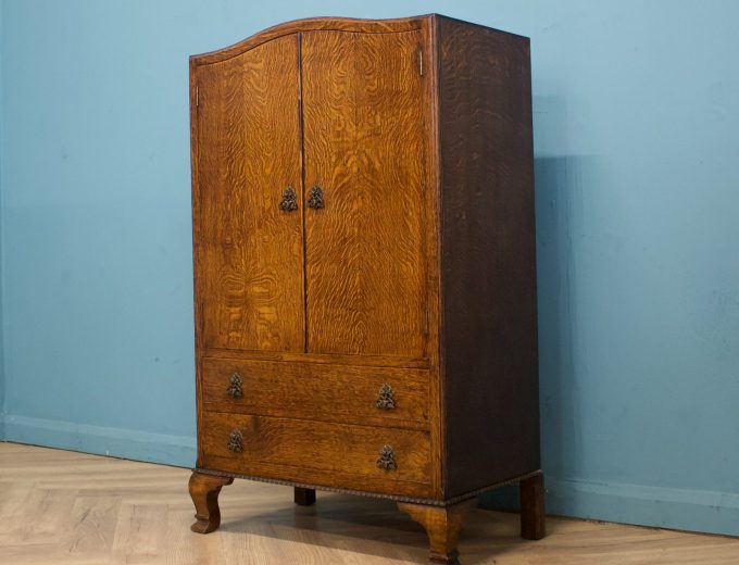 Art Deco Oak Tallboy Linen Cabinet, 1930s #1738 8