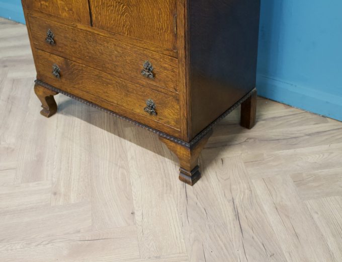 Art Deco Oak Tallboy Linen Cabinet, 1930s #1738 7