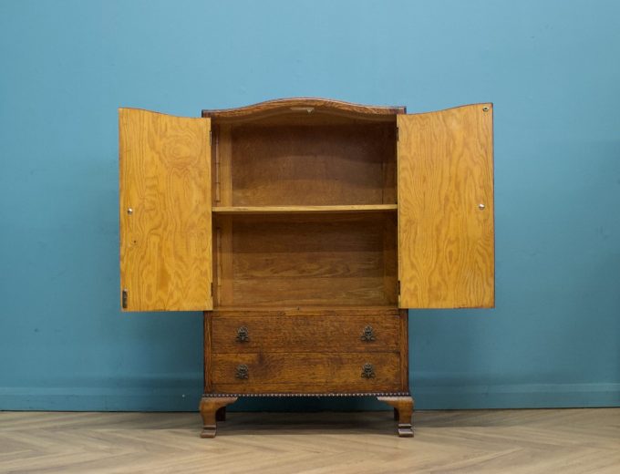 Art Deco Oak Tallboy Linen Cabinet, 1930s #1738 4