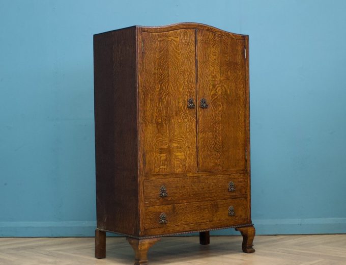 Art Deco Oak Tallboy Linen Cabinet, 1930s #1738 0