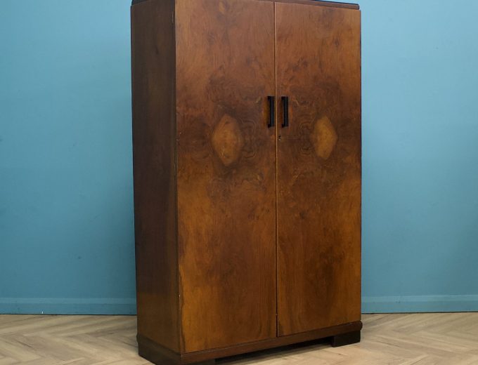 Vintage Art Deco Burr Walnut Fitted Compactum Wardrobe, 1930s #1739 0